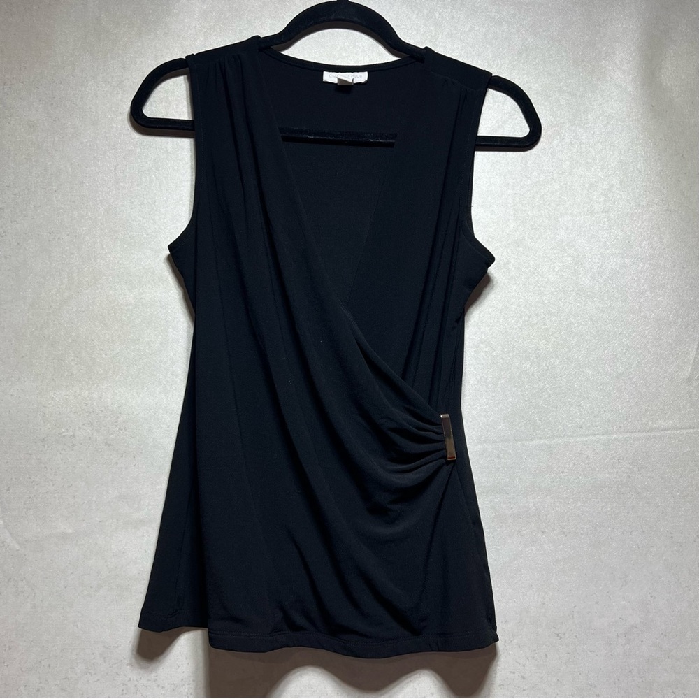 Charter Club Black V-Neck Sleeveless Shirt, Size Small